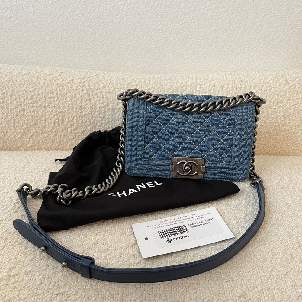 Chanel Denim Blue Quilted Small Boy Flap Purse Crossbody - Picture 3 of 16